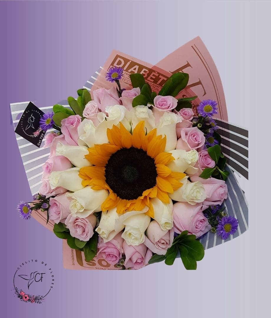 Ramo de un Girasol con Rosas
