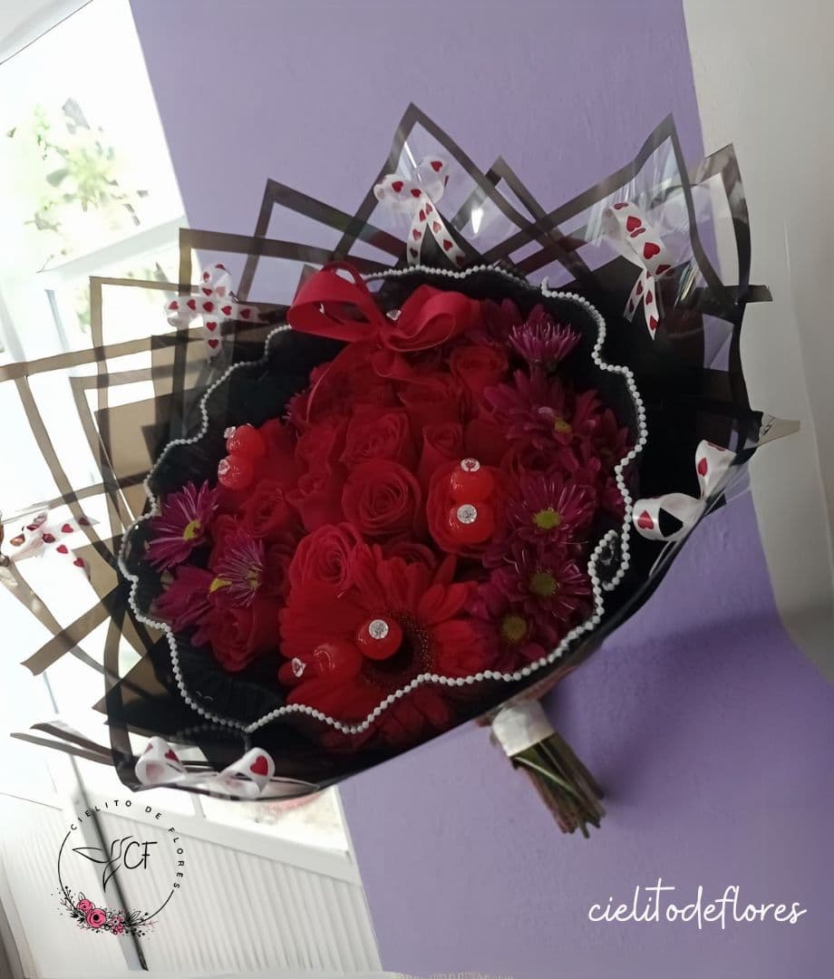 Bouquet Rosas Rojas y Gerberas