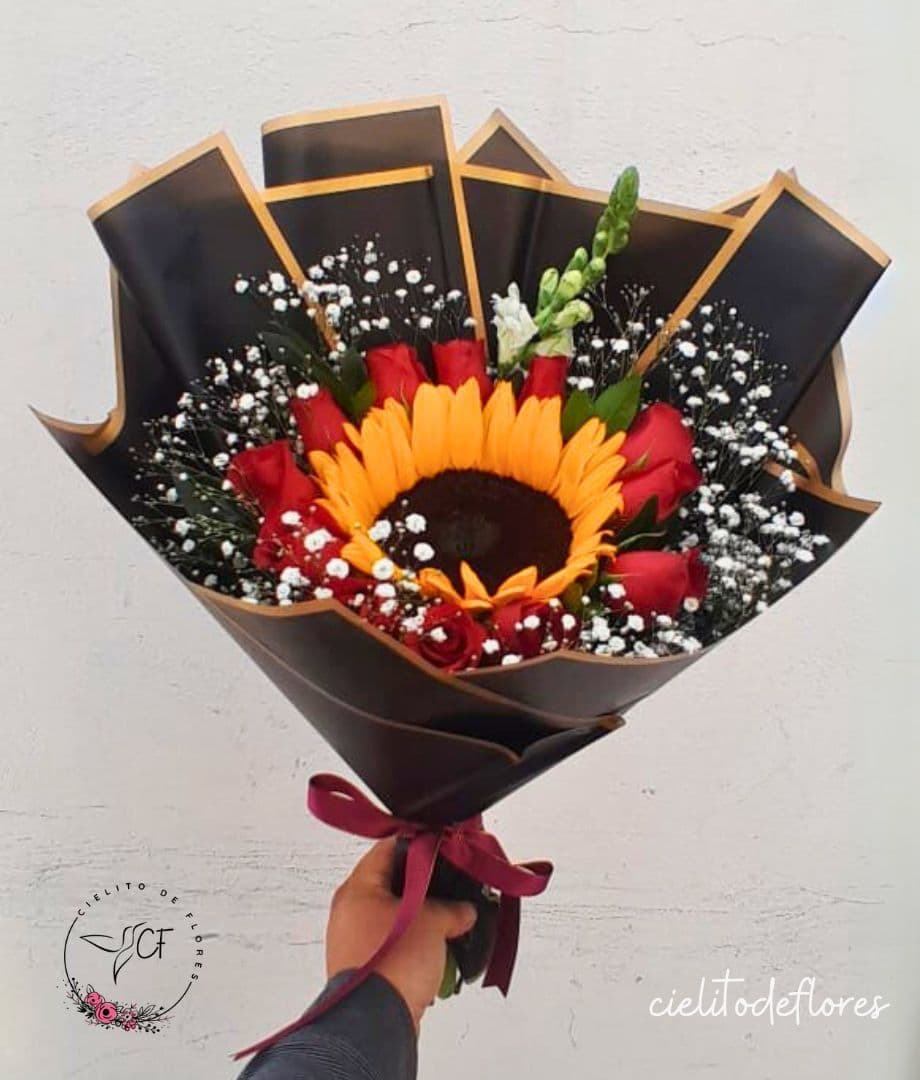 Girasol con Rosas Rojas