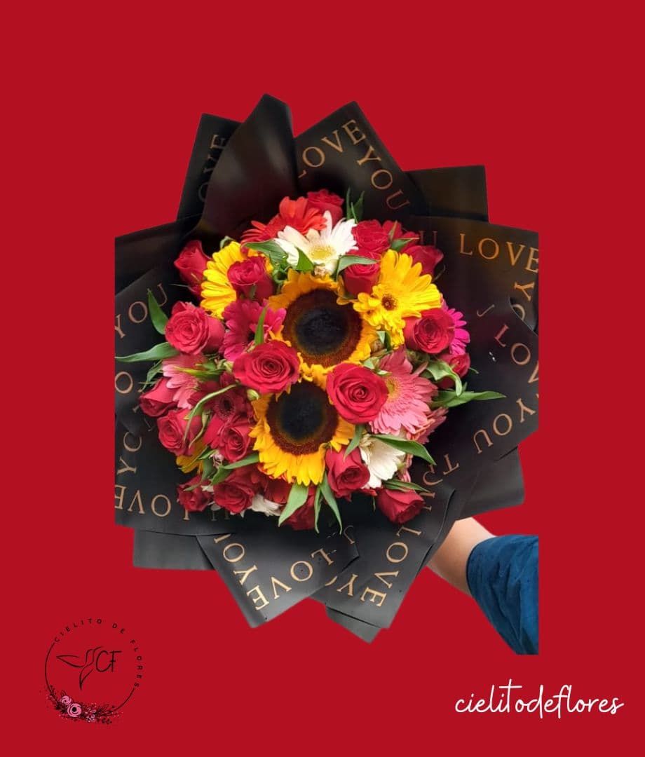 Bouquet girasol rosas y gerberas