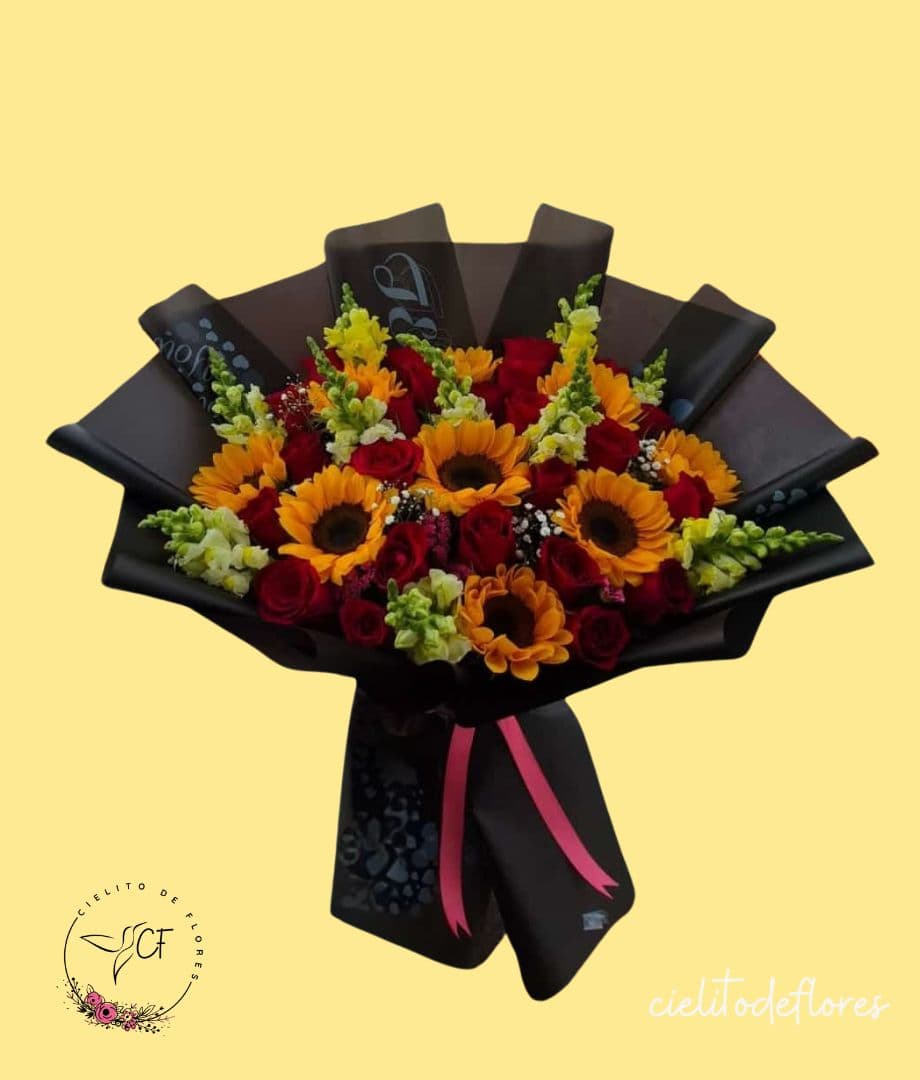Bouquet Girasoles Rosas Rojas
