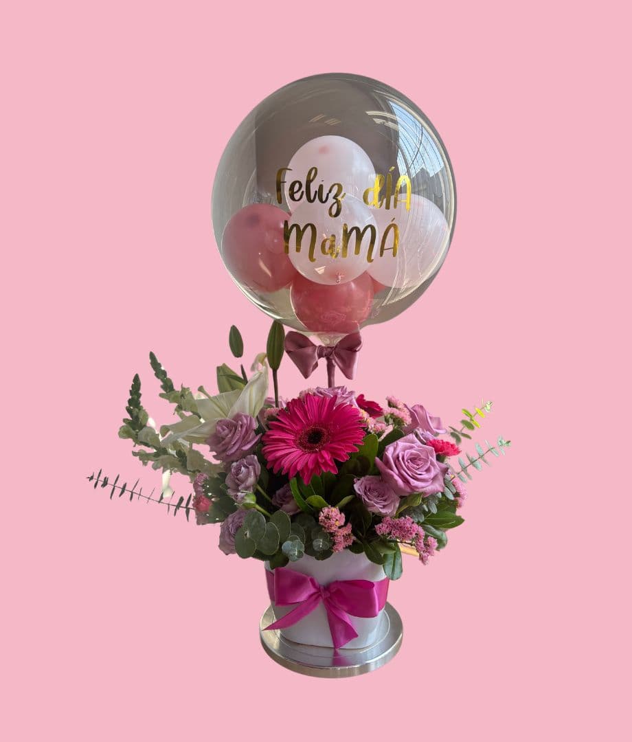Arreglo en base con Globo Rosa